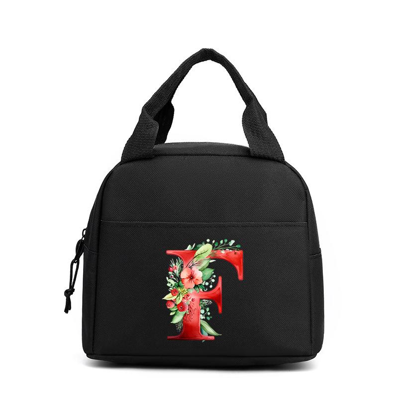 Trend niche print flower 26 letter pattern storage bag tote bag student lunch box bag portable