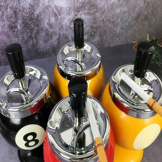 Ash Case Large Windproof Heat Resistant Three Bayonets with Lid Fashion Pool Billiard Ball Design Ashtray Ornament for Bar