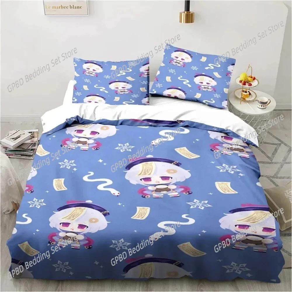 Cartoon  Anime Genshin Impact Game Comfortable Duvet Quilt Cover Pillowcase Bedding Set Children Bedroom Decoration Home Textile