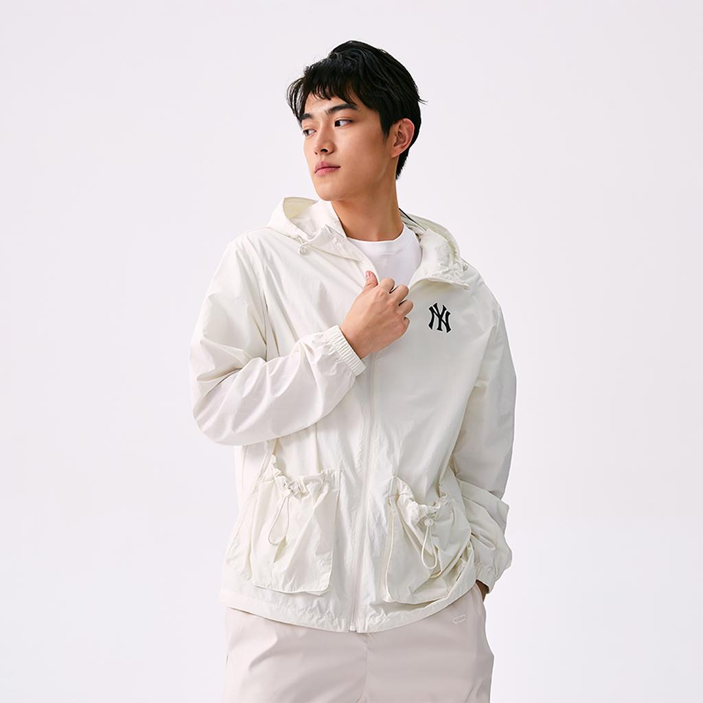 New MLB New York Yankees Basic Collection SS25 Windproof Jacket Unisex Ivory 3AWJB0453-50IVS