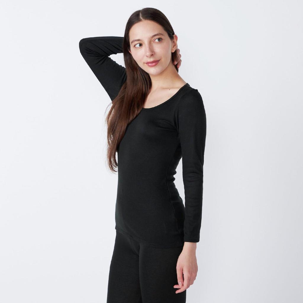 Mizuno Premier Hot Innerwear Breath Medium Thickness for Daily Round Size M Thermo, Use, Neck, 3/4 Sleeve, Heat-Generating Material, Women's, Black,