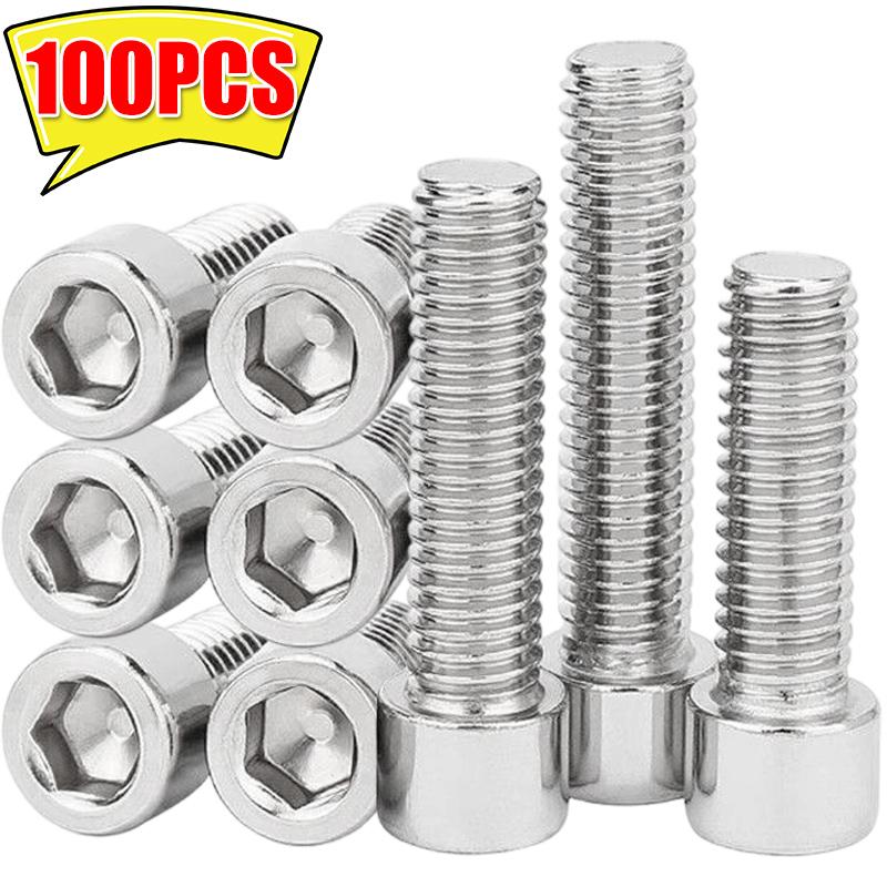 M3/M4 Thread External Hexagon Bolts Screws Set Stainless Steel Allen Head Bolt Screw Hex Socket Cap Nuts Furniture Fasteners