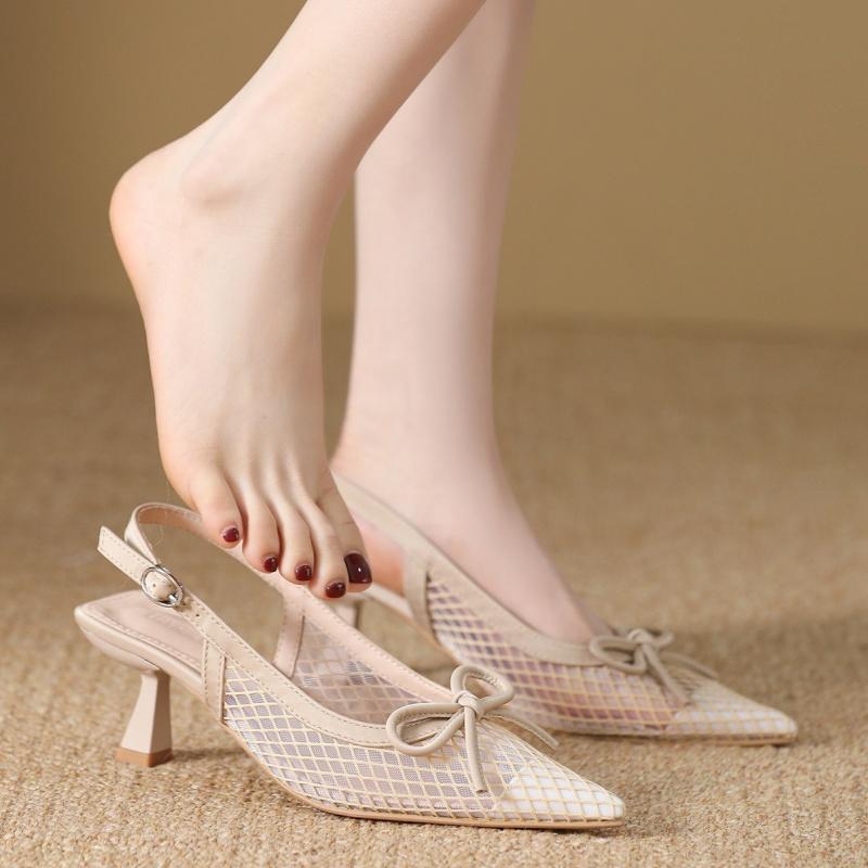 

Мода Мода Новый Стиль Элегантные Сетчатые Дышащие Босоножки на Каблуке Летние Туфли-Мюли с Острым Носком и Бантом Дизайнерские Роскошные Женские Сандалии 40 хаки