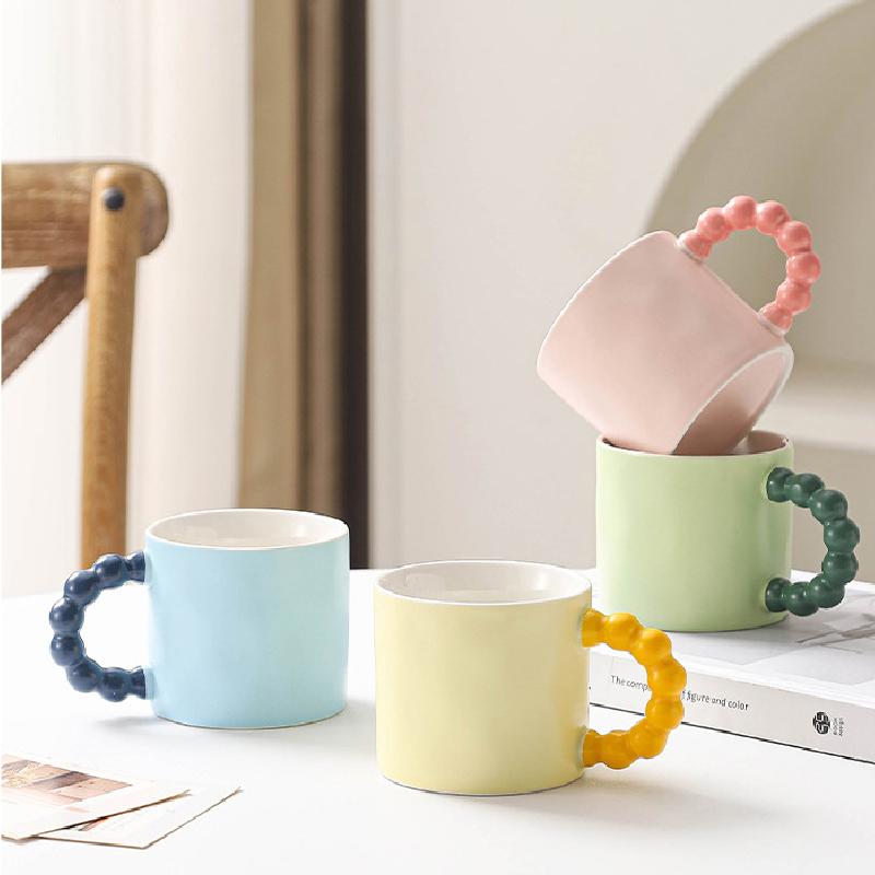 Ceramic Coffee Cup Pearl Handle Breakfast Milk Cup Office Home Baking Shop Dessert Milk Mug Office Afternoon Tea Coffee Cup