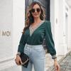 Chiffon Blouse Lace Tops Elegant Chic Women's Solid Color Long Sleeve V Neck Autumn Winter S-XL