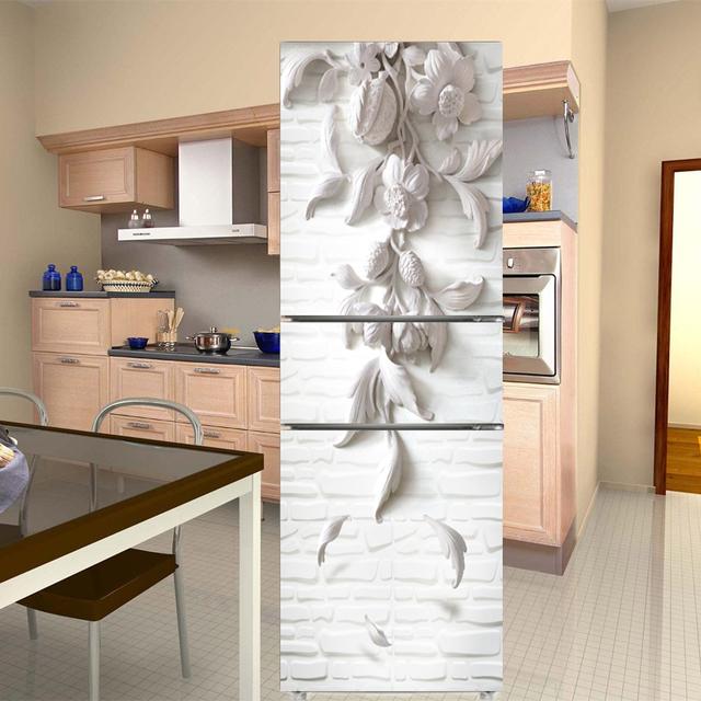 Weiße Blumen-Kühlschrank-Türdekorationen, elegante Blumen, Kühlschrank-Aufkleber, selbstklebende Wandaufkleber, Vinyl-Tapete, Wandkunst