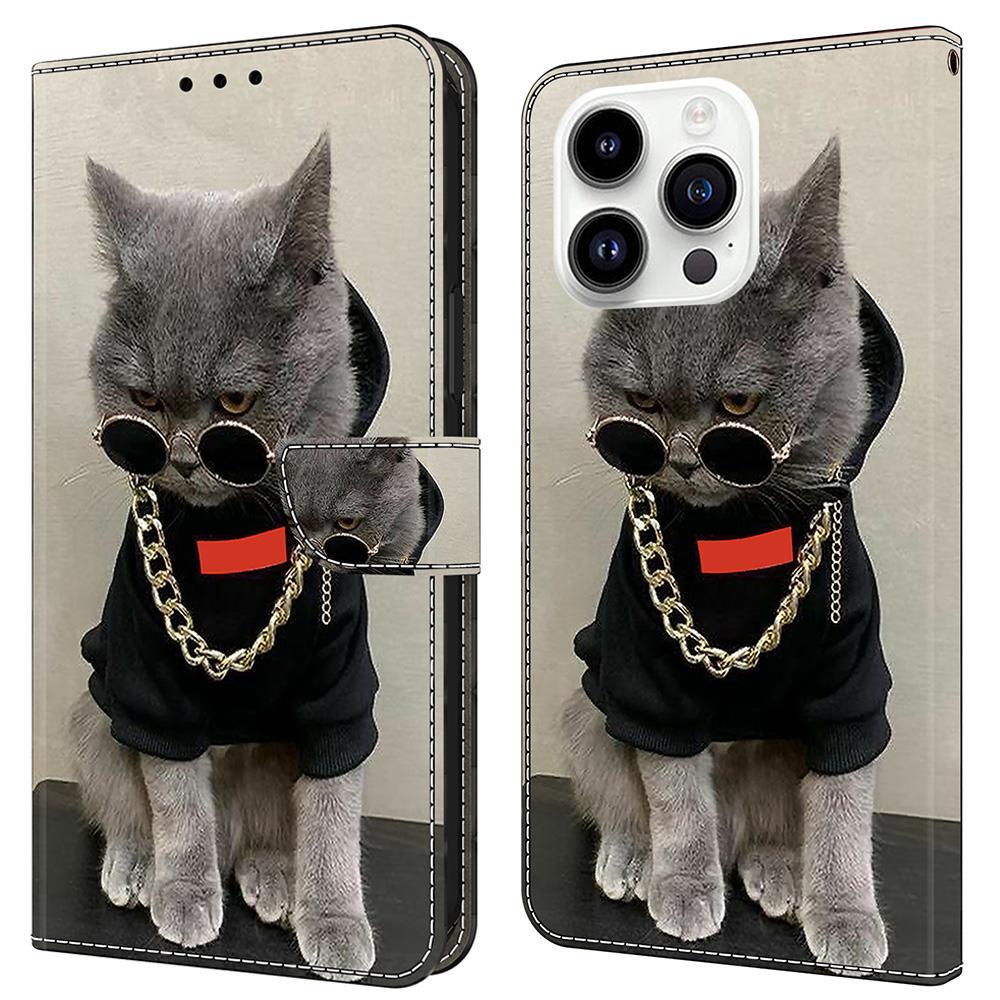 For iPhone 16 Pro Leather Case Pattern Printing Wallet Stand Flip Phone Cover