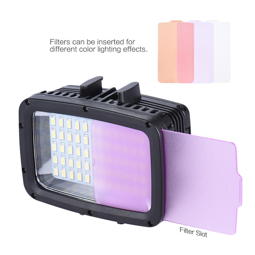 3-läge 5500K LED-videoljuslampa Dykning 40m med 2st 2000mAh batteri