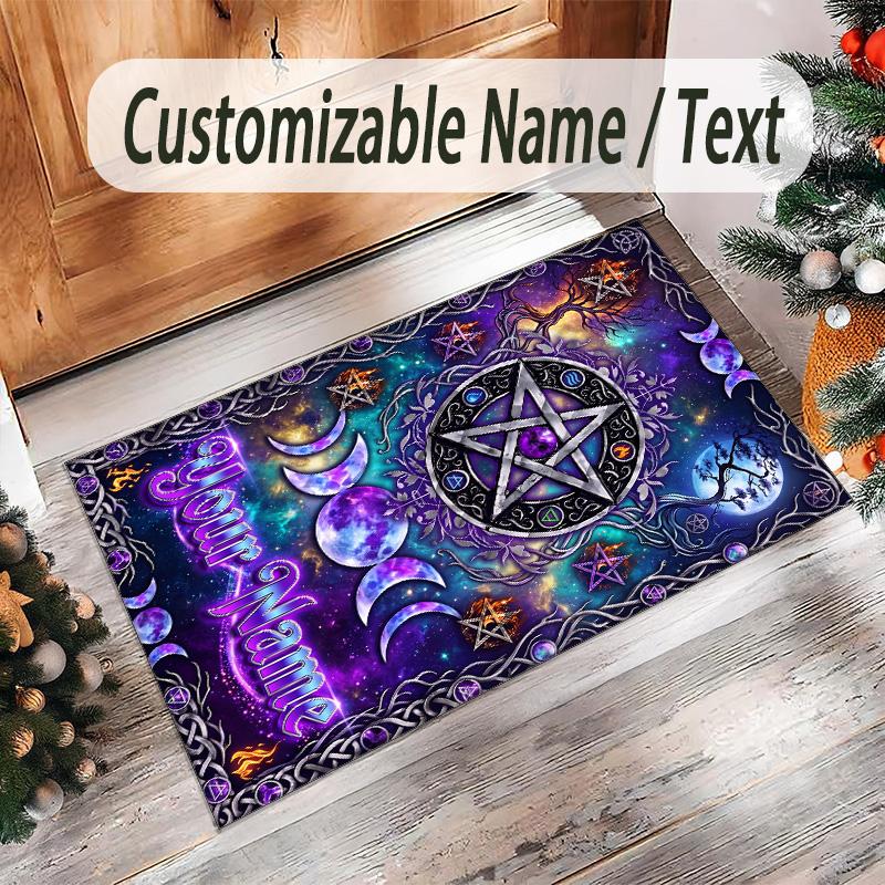 Witchcraft Theme Crystal Velvet Rug Personalized Custom Name Text Soft Floor Mat Home Decor
