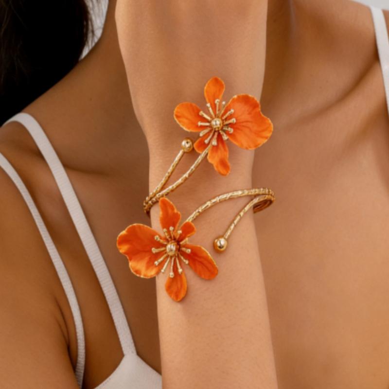 Stylish and sexy floral open-face bracelet perfect for everyday wear holidays and parties; adjustable bracelet