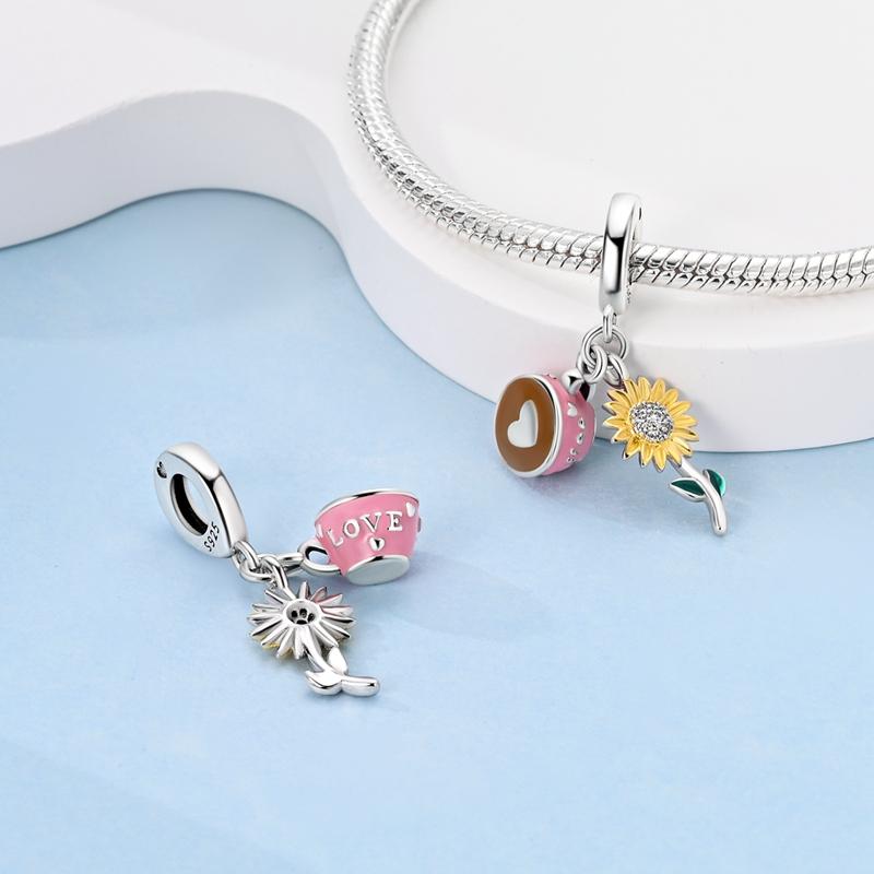 Original Charms Copper Creative Coffee Sunflower Pendants Fit Charms Plata Bracelets For Women Jewelry Making Fine Gifts