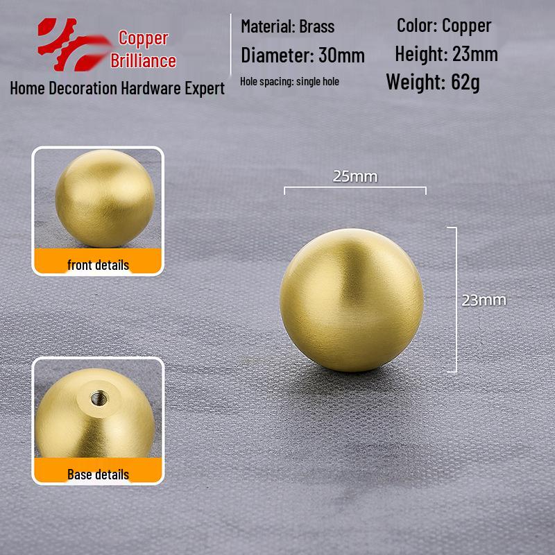 Gold Brass Round Ball Drawer Handle - Luxury French Design