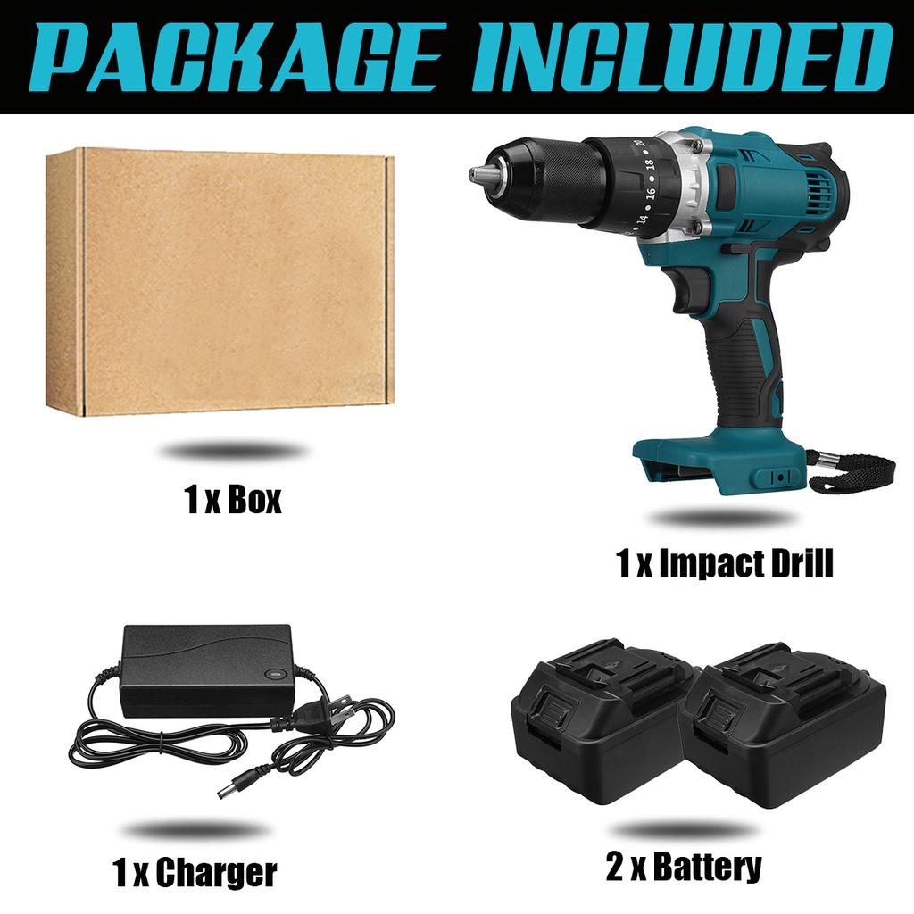 4000 Rpm Blue Brushless Electric Hammer Drill Electric Screwdriver 13mm 520N.m 20+3 Torque Cordless Impact Drill for -18V Battery 3-in-1