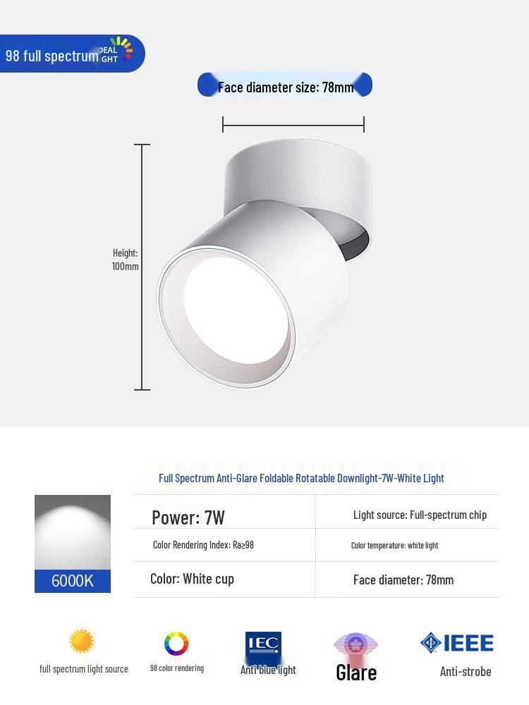 Adjustable Angle Surface-Mounted Downlight for Bedroom and Corridor