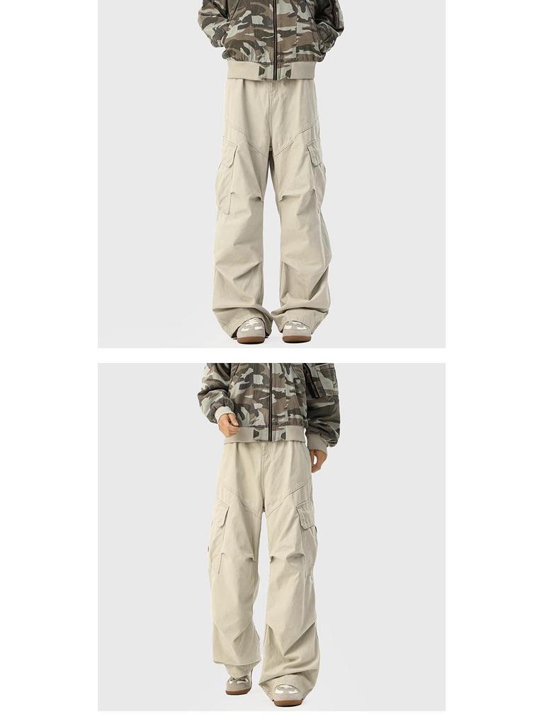 Men's Mylar Brown Cargo Pants: American Retro Multi-Pocket, Autumn/Winter CleanFit Micro-Flare Jeans