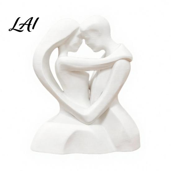 White Matte Ornaments 3D Printed Hugging Couple Heart-Shaped Sculpture Romantic Embrace Figurine with Finish Nordic Style Decoration Minimalist