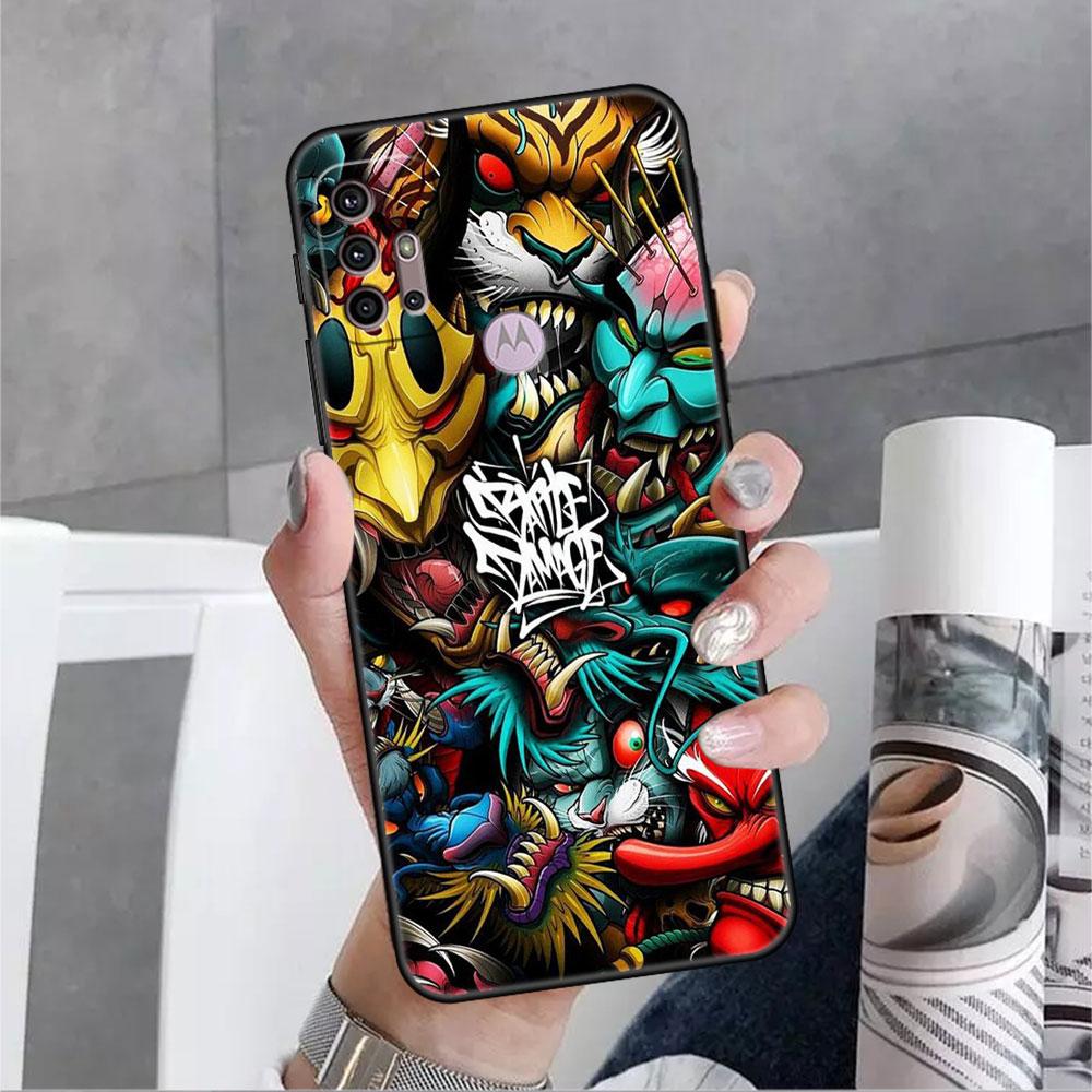 Etui Do Motorola G30 G60 G22 G9 Play G82 G52 G8 G9 G50 One Fusion Edge 20 Czarne Miękkie Nakładka Na Telefon Samurai Maska Oni