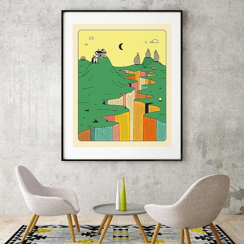 Minimalist Abstract Painting Poster Sunset Illustration Science Fiction Canvas Printing Home Room Wall Decor Frameless Painting