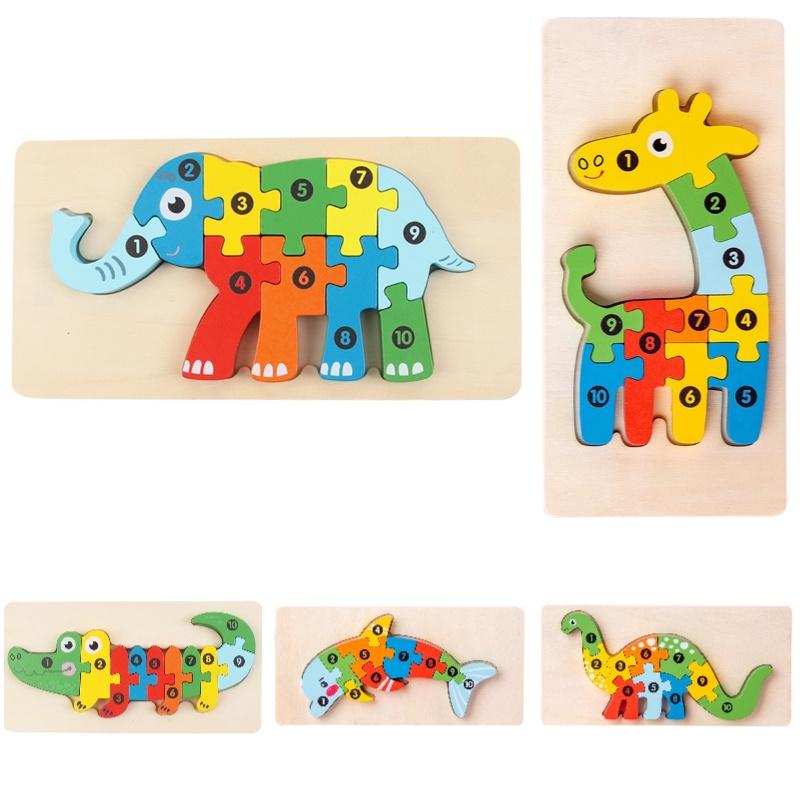 Holz 3D Tier Puzzle Spielzeug für Kleinkinder Elefant, Krokodil, Delfin, T-Rex, Giraffe