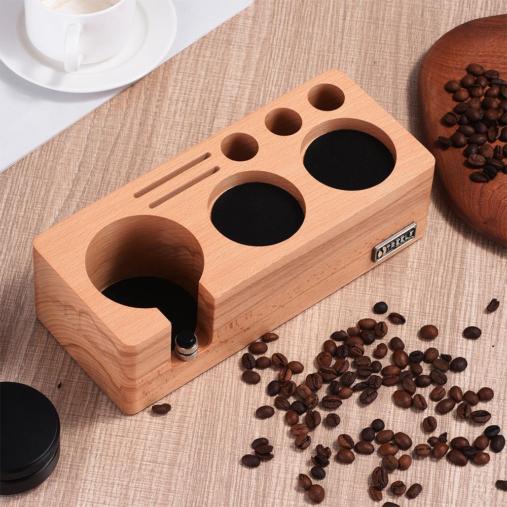

TREELF Espresso Tamping Station Fits for 58mm Espresso Accessories Beech Wooden Can Adjustable Coffee Tamper Holder