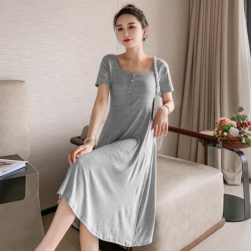 Real Shot Modal Solid Color Short Sleeve Maternity Dress