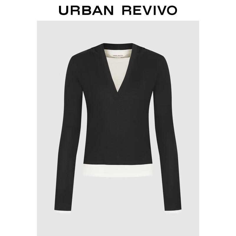 UR2025 Women s Casual Faux Two-Piece Hooded T-Shirt S