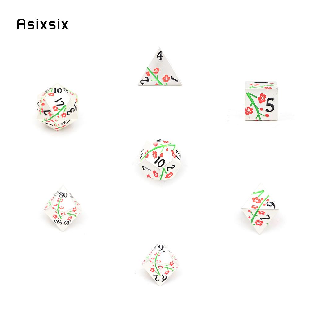 7 Pcs Silver Flower Metal Dice Solid Metal Polyhedral Dice Set Suitable for Role-Playing RPG Board Game Card Game