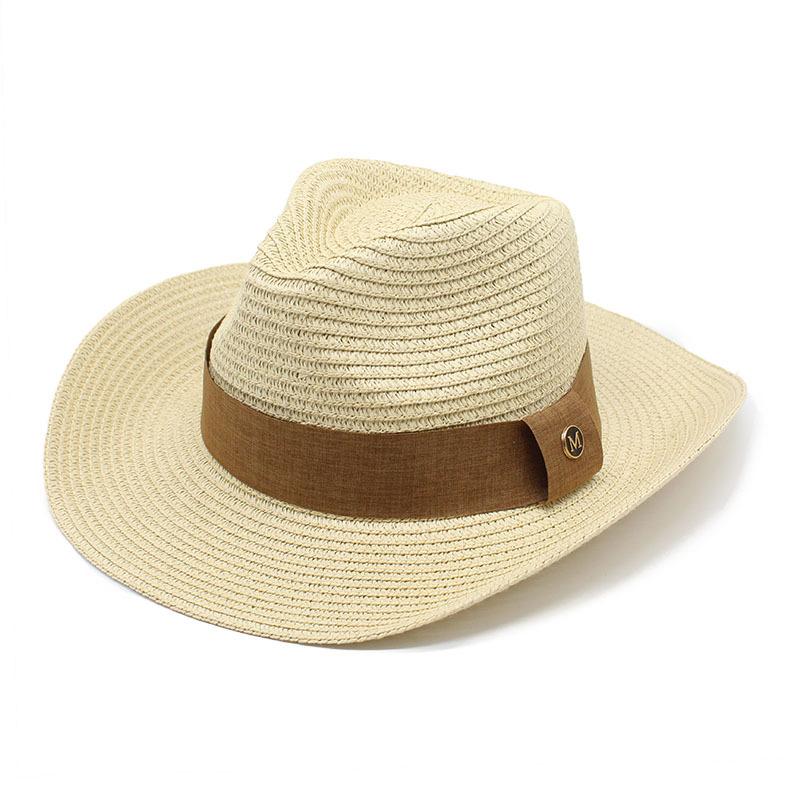 Men'S Straw Hat Summer Big Edge Sun Hat Straw Western Cowboy Top Hat Beach Sun Hat Sun Hat