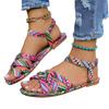 2025 summer new large size flat sandals women's outer wear color matching elastic band ethnic style beach women's sandals
