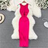 Vestido de Punto Minimalista sin Espalda para Mujer Verano SSólido de Punto sin Mangas Ajustado sin Mangas Sexy Bodycon Vestido Camiseta