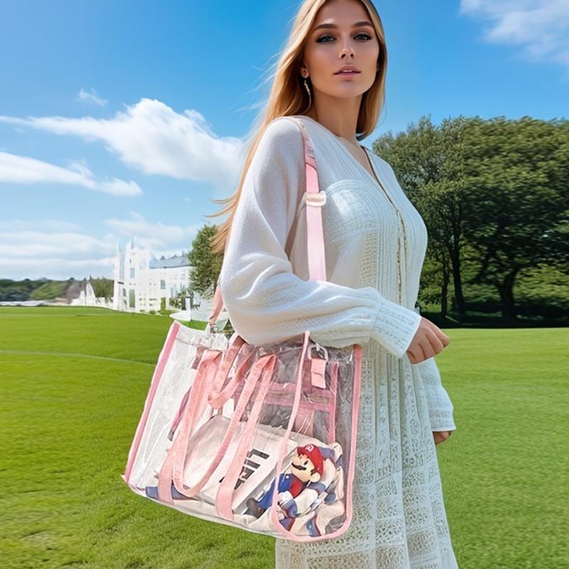 Pvc Transparent Beach Bag With Inner Zipper Pocket For Summer Outings