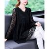 Middle Aged Mother Long Sleeve V-Neck Tops Loose Mid-Lentgh Women T-Shirt Spring Large Size Lace Bottoming Shirt