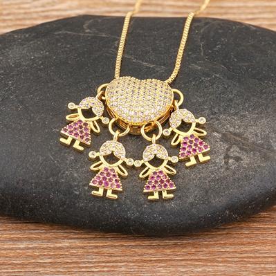 

Nidin Fashion Hot Family Member Pendant Necklace Micro-Studded Zircon Love Heart Boy Girl Parent-Child Jewelry Mother s Day Gift