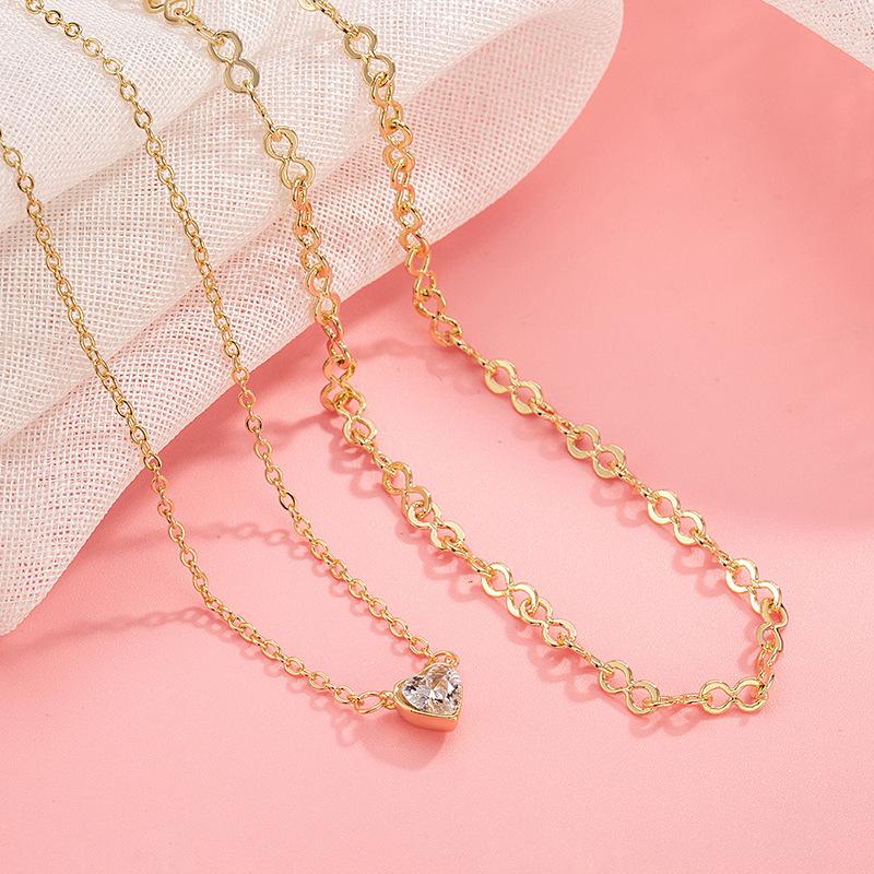 925 Sterling Silver 2- Layer Love Heart Chains Necklace For Women Choker Chain Wedding Engagement Jewelry Gift
