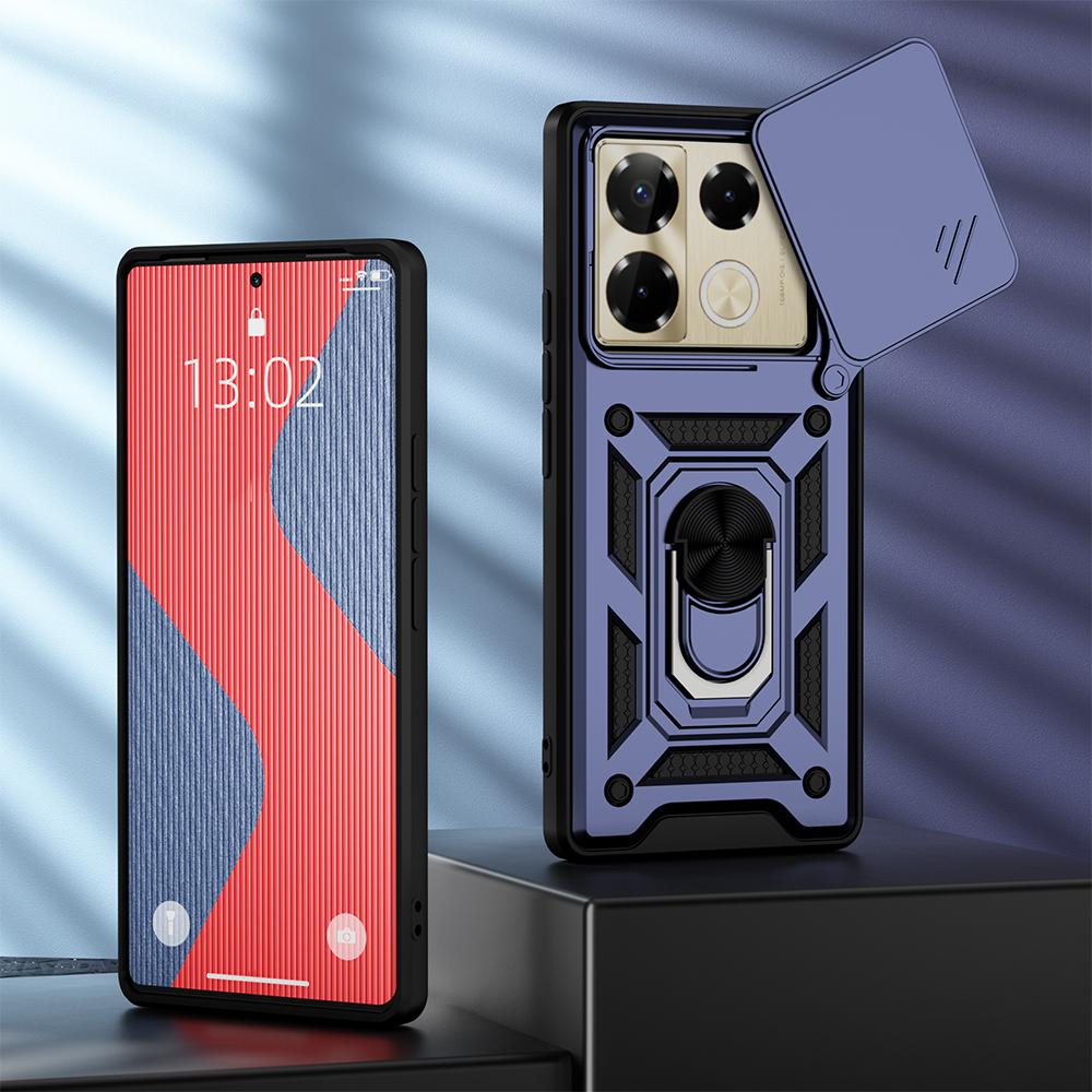 KEYSION Shockproof Case for Infinix Note 40 Pro+ 5G Slide Camera Protection Metal Ring Stand Phone Cover for Infinix Note 40 4G