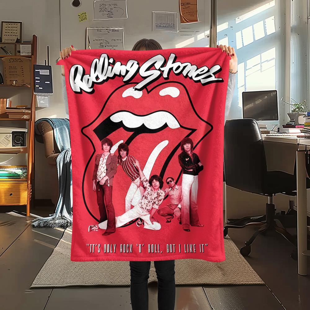 1 Stück Flanelldecke mit The Rolling Stones Aufdruck, Hohe Qualität, Bequem für alle Jahreszeiten, Heimdekoration, Wärme und Komfort 80cm x 120cm red