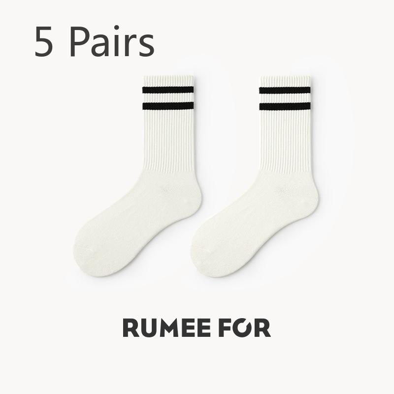 5 Pairs of Female Spring and Summer Simple Pure Color Sports Breathable Boneless Tube Socks