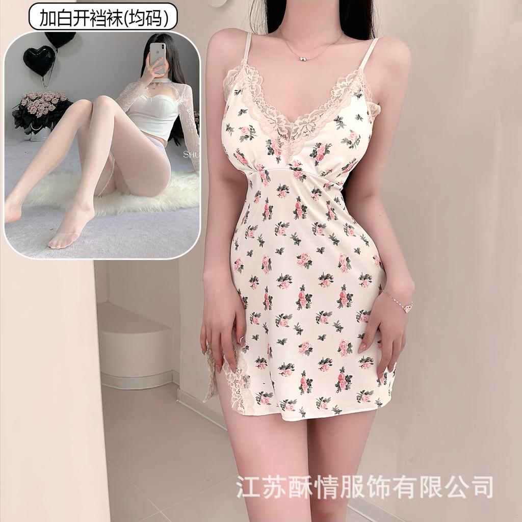 Crispy love bag chest lace pad pure hip suspender pajamas smashed flower sexy small chest pajamas color fresh wind short skirt