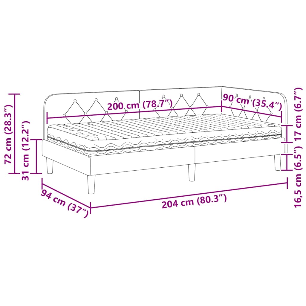 Corner Bed Frame Light Grey 90 X 200 Cm Fabric
