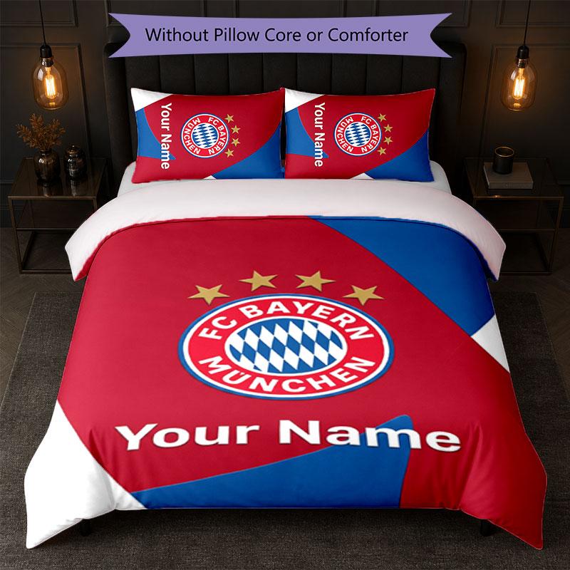 Set Biancheria da Letto Personalizzato Bayern Monaco con Nome Testo 1 Copripiumino+2 Federe Logo Calcio Regalo Personalizzato per Occasioni Speciali Decorazione Camera da Letto