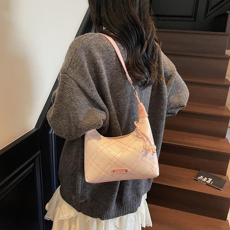 Commuter to work Large capacity tote bag Women's new retro fashion shoulder bag Plaid commuter bag