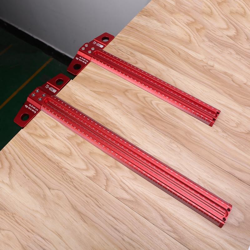 Precision Marking T-Ruler Aluminum Alloy Woodworking Scribe Marking Gauge Deluxe Crossed-out Hole Scribe Ruler 300/400mm