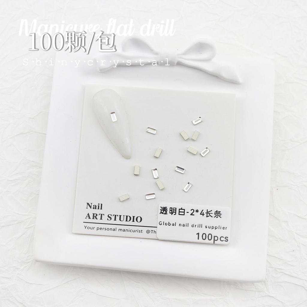 Nail Art White Flat Bottom Special-Shaped Diamond Size Mini Water Drop Love Square Transparent Diamond Jewelry White Rectangular Diamond