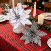 Decorative Christmas Flower Picks Artificial Flowers Handmade Bead Cluster Poinsettia Velvet with Gold