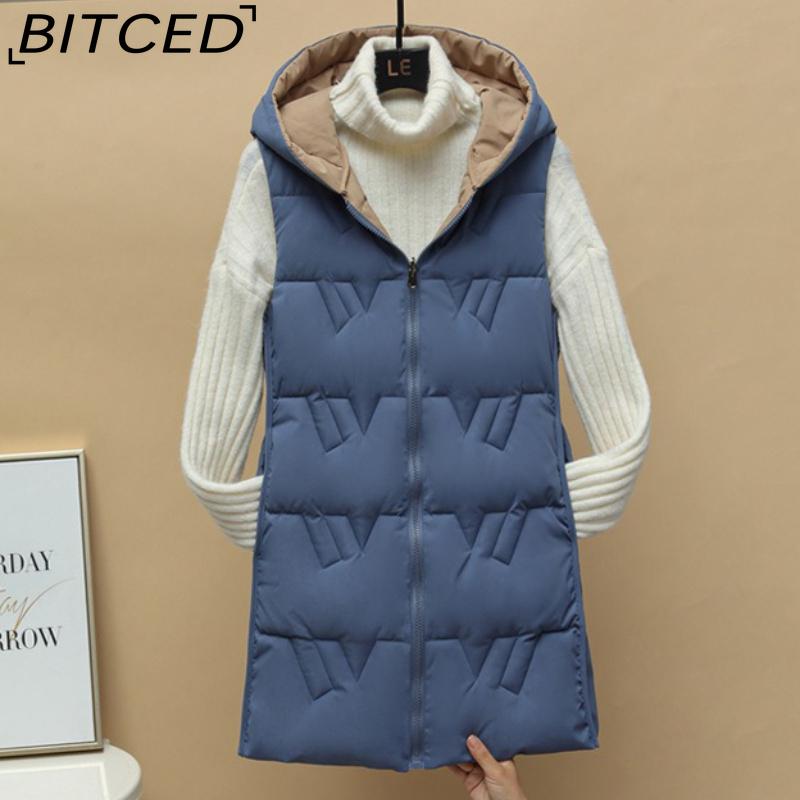 BITCED Reversible Hooded Lightweight Casual Down-Filled Quilted Vest - Slim-Fit Women's Waistcoat Jacket
