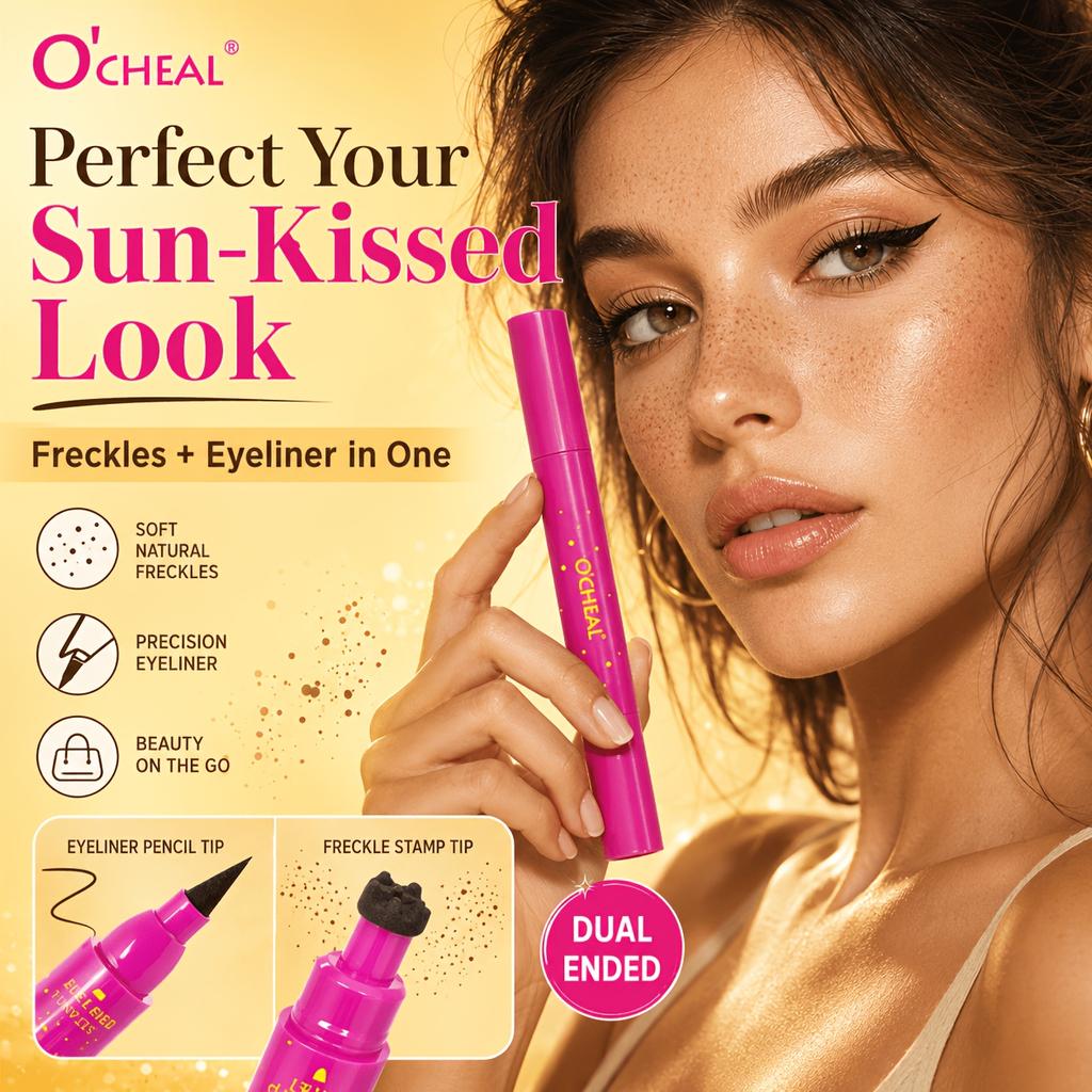 Double Headed Freckle Stamp Eyeliner Pen, Long Lasting, Waterproof and Sweat Resistant. Can Create Cute and Playful Summer Makeup Look.