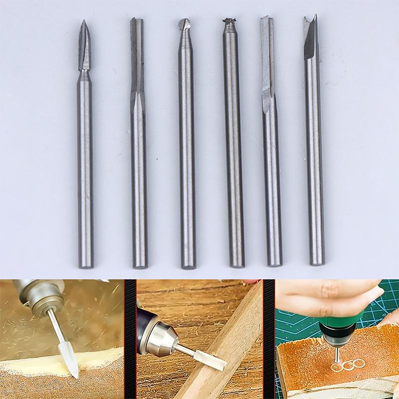 5/6 Stück Holz schnitzende Bohrer-Set mit 3 mm Schaft Kompatibel mit Dremel Rotationswerkzeug Holzbearbeitungszubehör