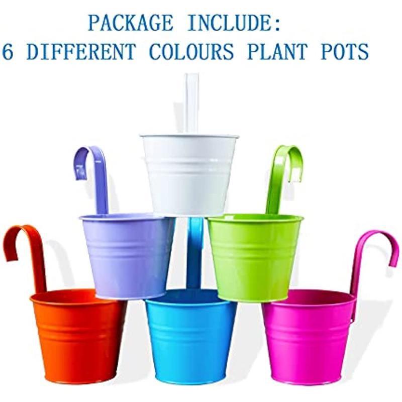 Závesný kvetináč Balkónový kvetináč pre vnútorné vonkajšie rastliny, kovový vedro na kvetináč na plot na okennej stene s odnímateľnými háčikmi