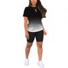 Summer 2pcs Outfits For Women Short Sleeve T-Shirts Pants Shorts Set Gradient Color Tracksuit Sportwear