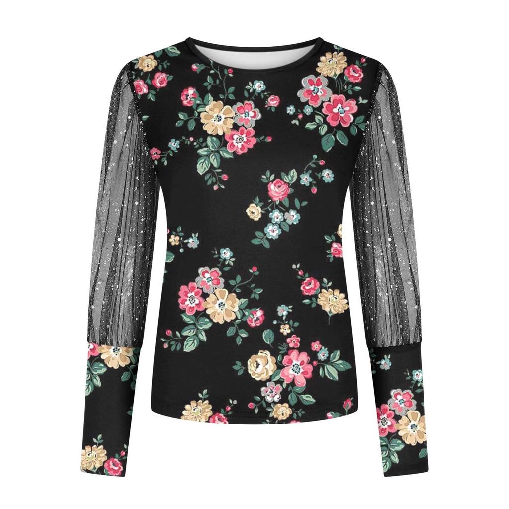 Women Puff Sleeve Tops Crewneck Sequin Casual Blouse Slim Comfy Bottomed Shirts Flexible Pullover
